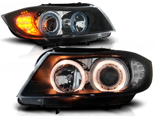 Lampy przód BMW E90 E91 Angel Eyes BLACK LED 05-