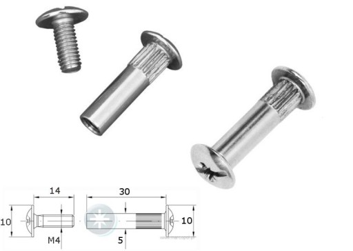 Złącze śrubowe do łączenia mebli fi 5mm 2szt.
