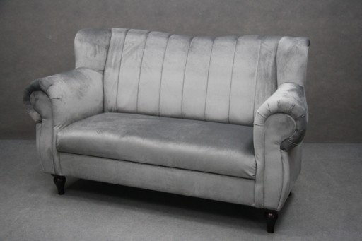 SOFA Kanapa 2 osobowa Szara POPIEL Chesterfield Welur KRONOS Retro BGM24