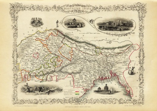 INDIE Delhi Kalkuta mapa ilustrowana 1851 r.