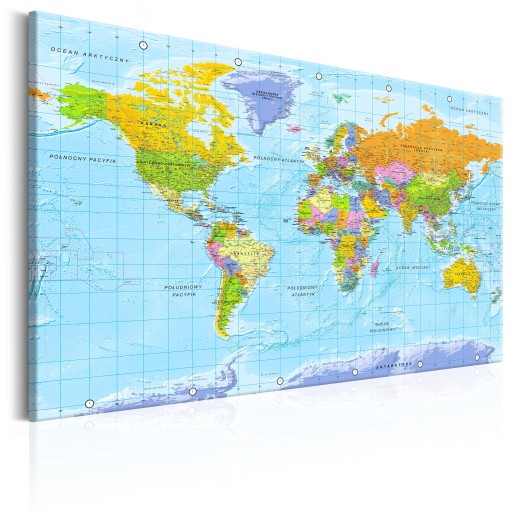 OBRAZ MAPA ŚWIATA PO POLSKU 90x60cm k-A-0313-b-a