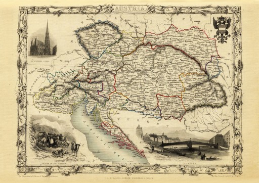 AUSTRIA Wiedeń mapa ilustrowana Tallis 1851 r.