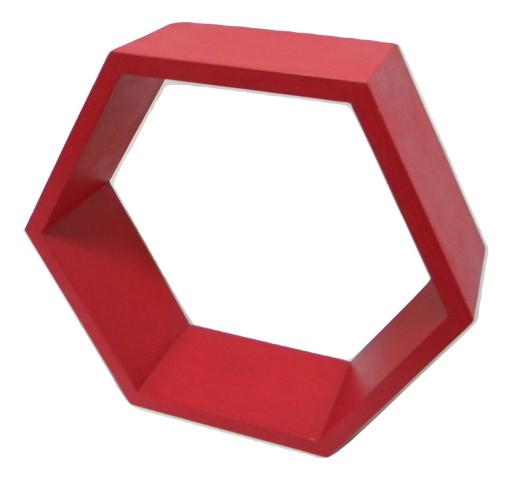 DREWNIANA PÓŁKA PLASTER MIODU HEXAGON CZERWONA