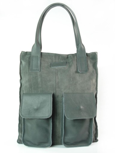 Zamszowa Torba Vera Pelle Shopper Bag Szara