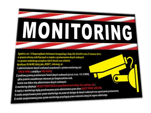 RODO NAKLEJKA MONITORING OBIEKT MONITOROWANY ue