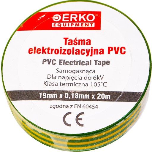 Taśma izolacyjna 19mm 20m żółto zielona duża ERKO TPVC