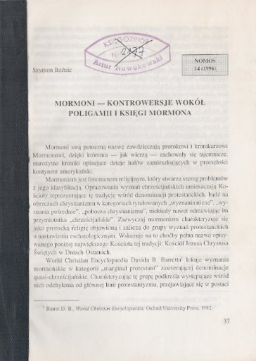 Nomos 14/1996 (artykuł: Mormoni: kontrowersje...)