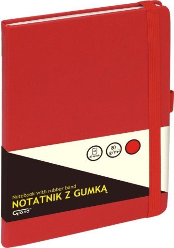 Notes A5 z gumką 80 k. KRATKA czerwony notatnik