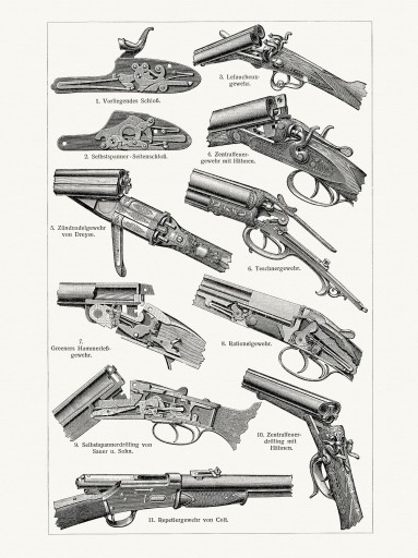 Technika Militaria Broń myśliwska litografia 1905