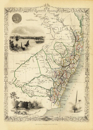 AUSTRALIA Sydney mapa ilustrowana 1851 r. płótno