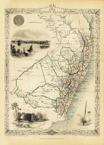 AUSTRALIA Sydney mapa ilustrowana 1851 r. płótno