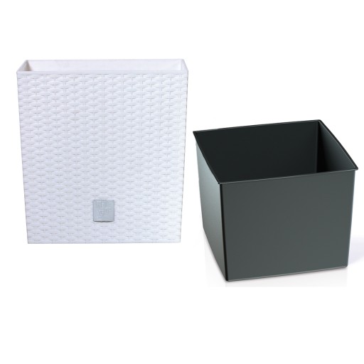 Nowoczesna Doniczka z wkładem 32x32cm RATTAN Biała