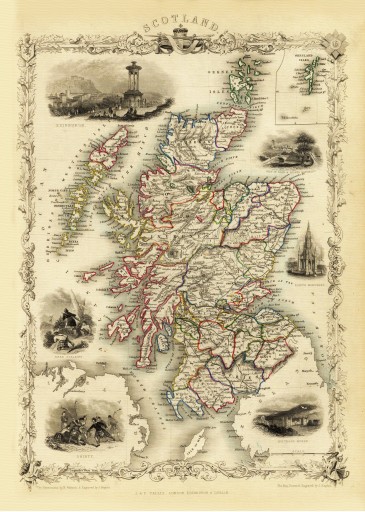 SZKOCJA Edynburg mapa ilustrowana 1851 r. płótno