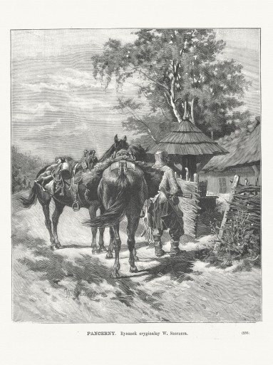 JAZDA PANCERNA Władysław Szerner drzeworyt 1890