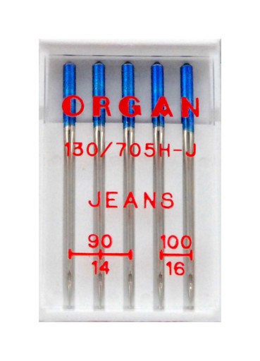 Igły półpłaskie do jeansu maszynowe Organ 130/705H Jeans MIX 90-100 -5 szt.
