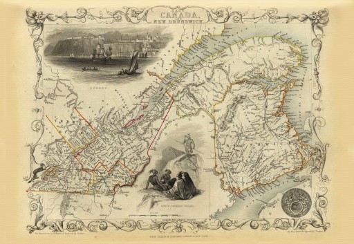 KANADA Quebec mapa ilustrowana 1851 r. płótno