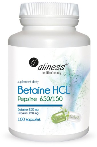 BETAINA Betaine HCL, Pepsyna 650/150 mg x 100 kap