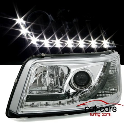 Фары фары передние vw t5 хром, хромом dayline led1 - фото