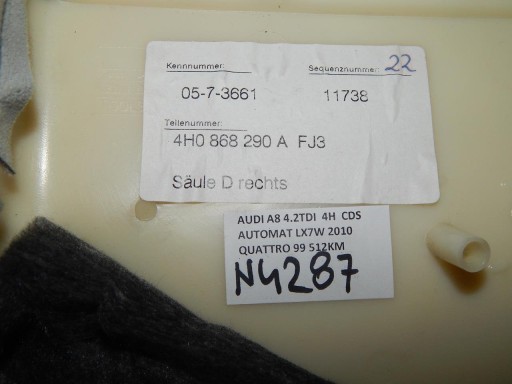 AUDI A8 D4 4H fedél tetö jobb 4H0868290A