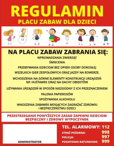 TABLICA INFORMACYJNA - REGULAMIN PLACU ZABAW 45X35 12324034831 - Allegro.pl