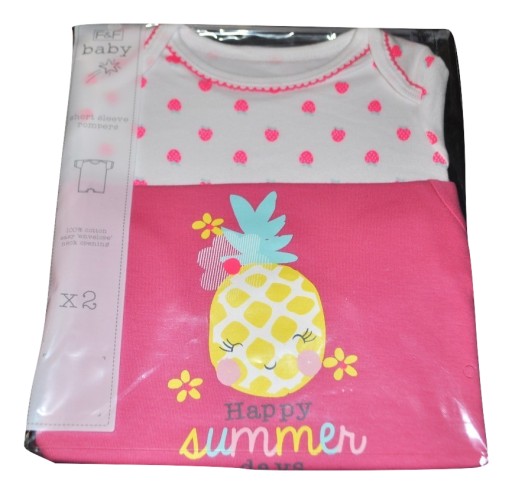 F&F Rampers Krótki Rękaw 2szt 3-6m 68cm Ananas