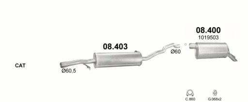 08.403 - ГЛУШИТЕЛЬ ЦЕНТРАЛЬНЫЙ FORD GALAXY 2.0 00- 08.403AL/PLO