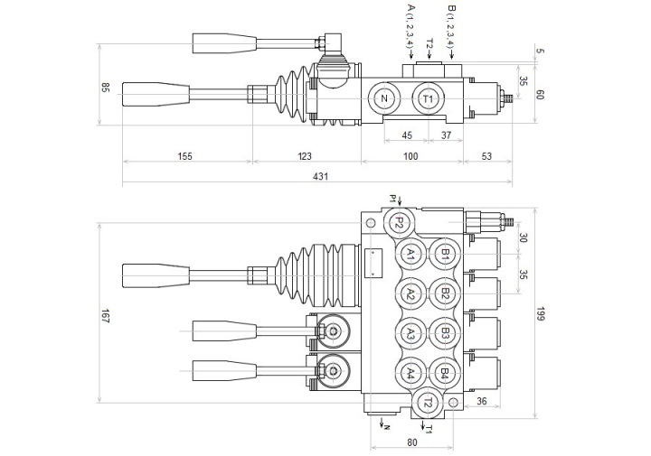 DISTRIBUTEUR HYDRAULIQUE 4 SECTIONNEL 40L AVEC JOYSTICK ORIGINAL BADESTNOST