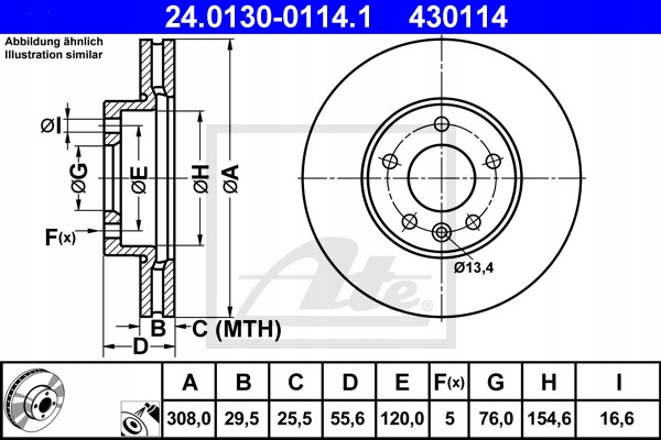 DISQUES SABOTS DE FREIN ATE AVANT - VW TRANSPORTER V 308MM photo 2 - milautoparts-fr.ukrlive.com