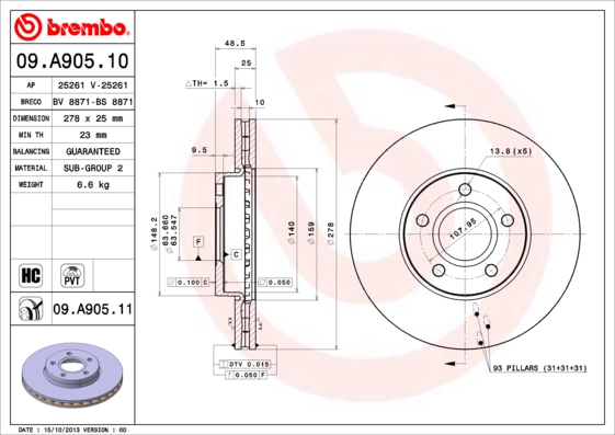 DISCS I PADS BREMBO FRONT - FORD C-MAX II 278MM photo 2 - milautoparts-fr.ukrlive.com