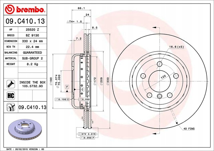 BREMBO DISCS P BMW 5 F10 F11 330MM 2-CZESCIOWE photo 2 - milautoparts-fr.ukrlive.com