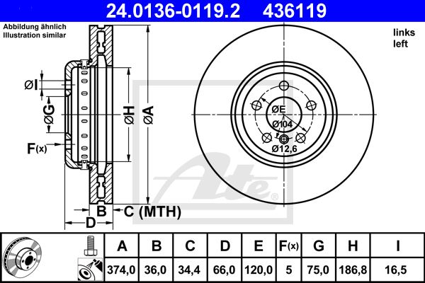 ATE DISCS FRONT BMW 5 F10 F11 GT F07 374MM photo 4 - milautoparts-fr.ukrlive.com