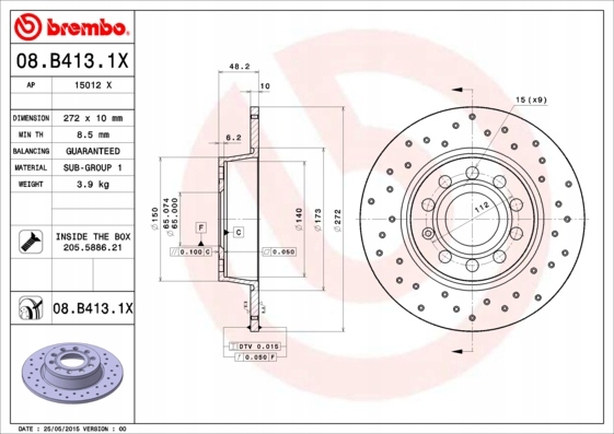 BREMBO XTRA DISCS REAR AUDI A3 SPORTBACK 8P 8V photo 2 - milautoparts-fr.ukrlive.com